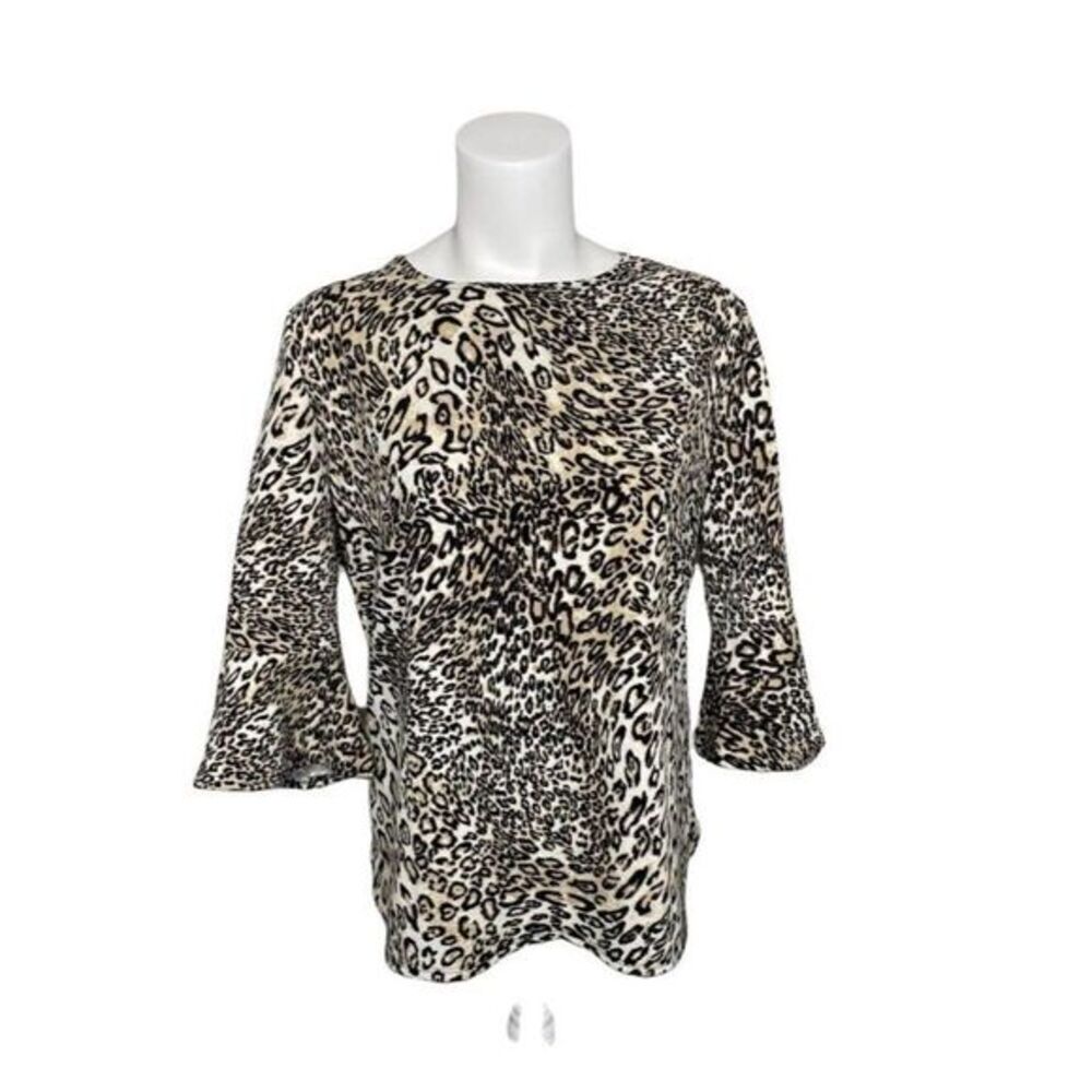 Croft & Barrow Animal Print Bell Sleeve Stretch Top Sz Large